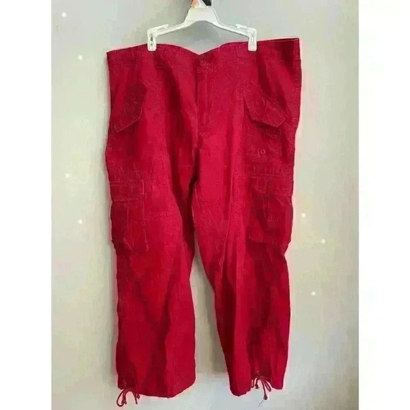 Norma Kamali Pants - Norma Kamali Cranberry Cropped Capri Drawstring Hem Cargo Pants Women's 16